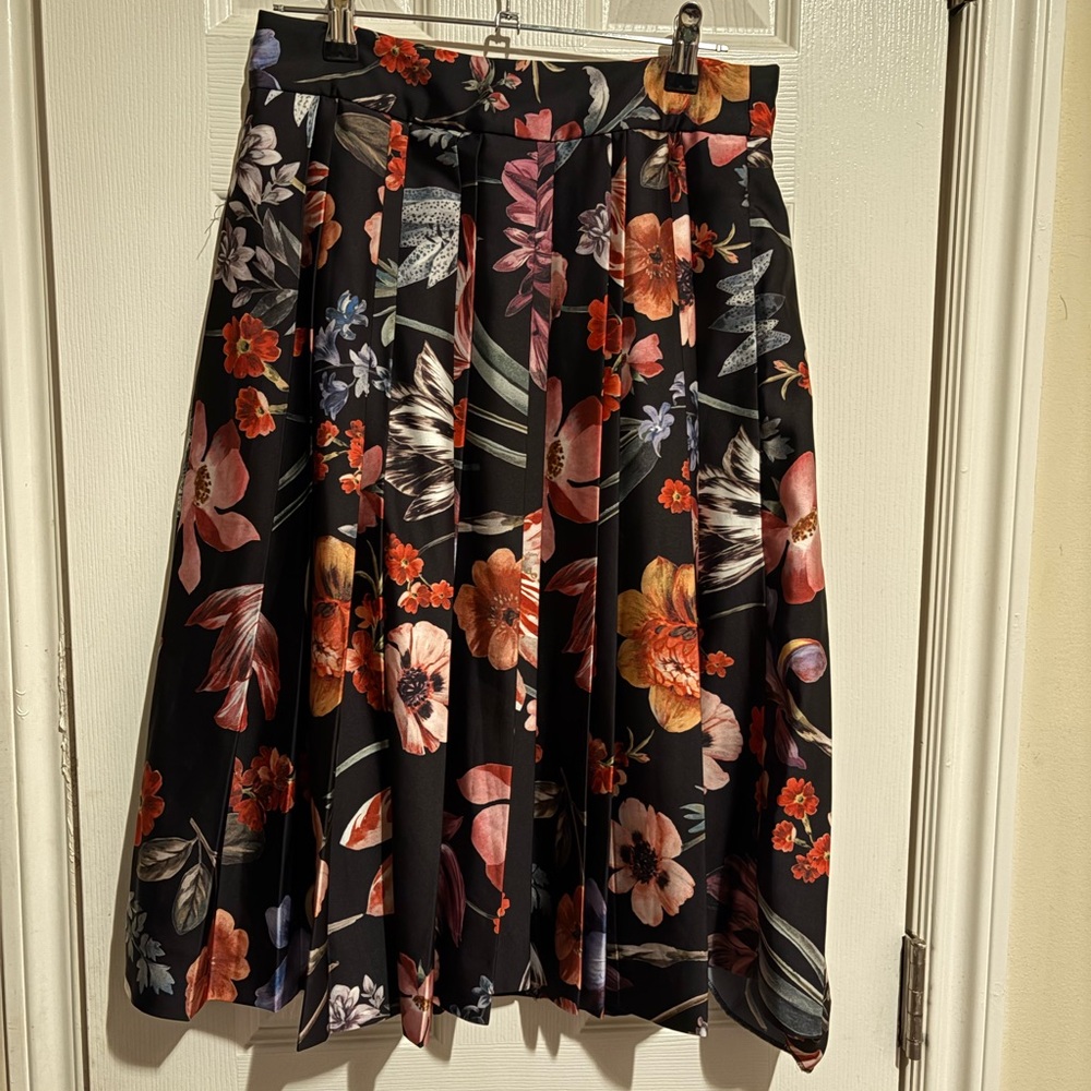 J.Crew Pleated Midi Skirt in Black Floral Skirt